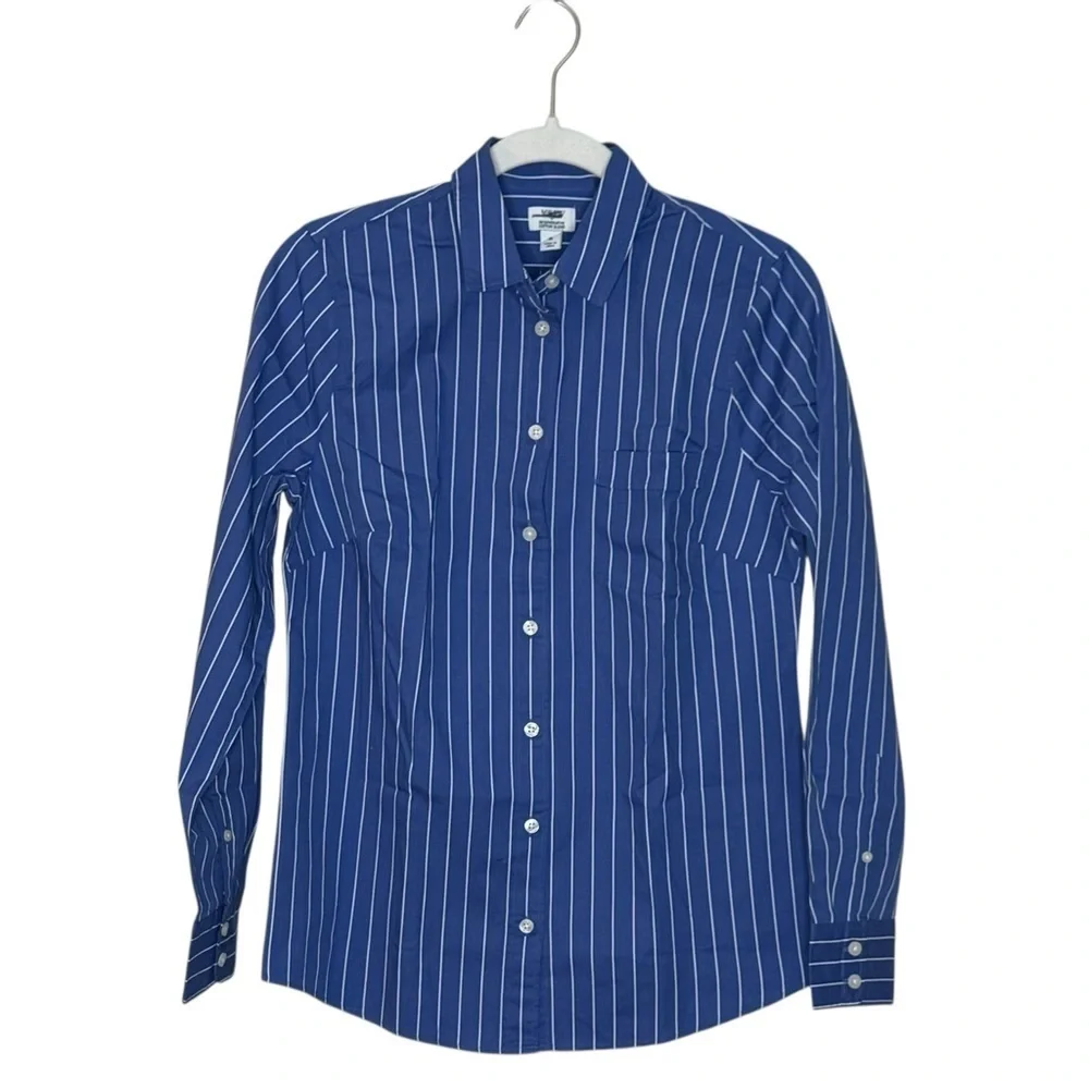 J. Crew Stretch Poplin Signature Stretch Button-Up Striped Blouse NWT S Blue